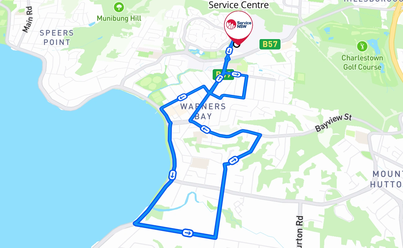 Warners Bay Service Centre 驾考路线 #1915 地图 - NSW 澳大利亚