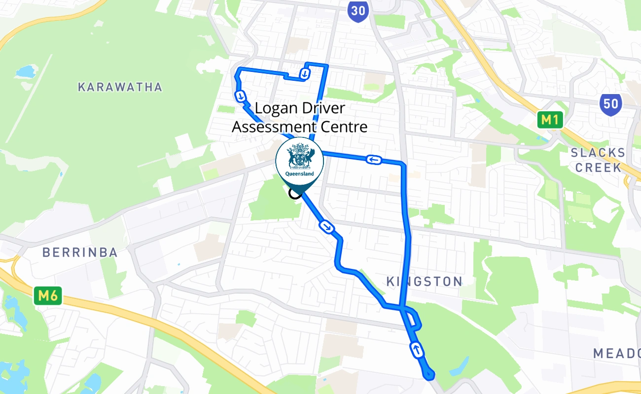 Logan Driver Assessment Centre driving test route #214 map - QLD Australia