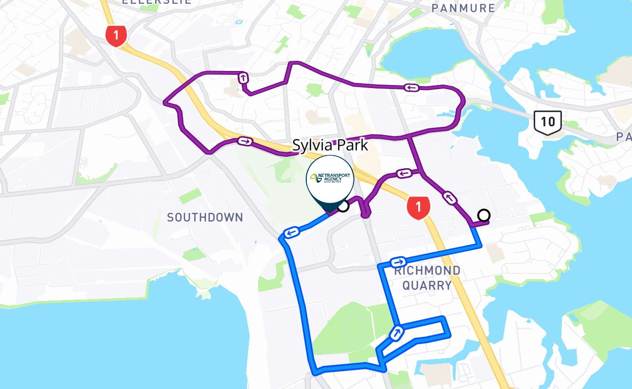 Sylvia Park 驾考路线 #304 地图 - AUK 新西兰