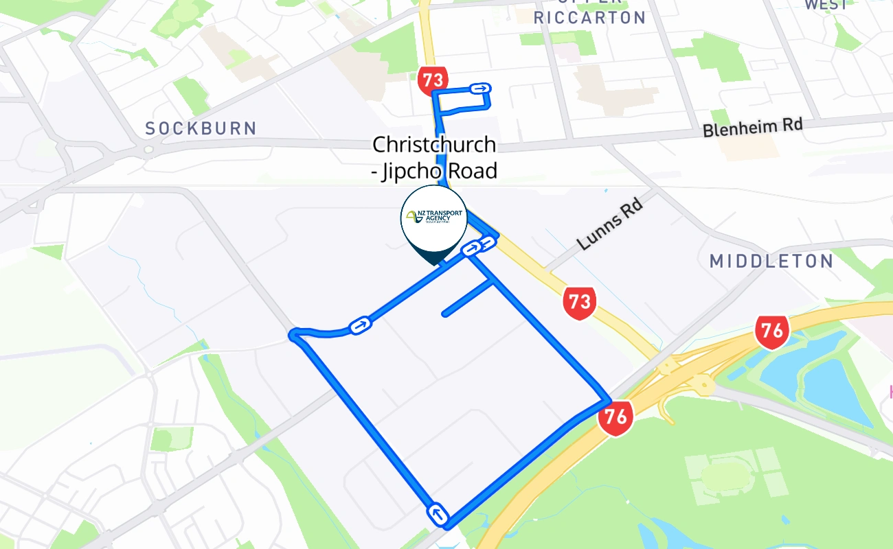 Christchurch - Jipcho Road 驾考路线 #278 地图 - CAN 新西兰