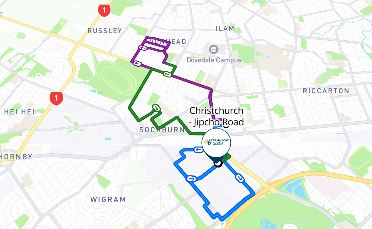 Christchurch - Jipcho Road 驾考路线 #279 地图 - CAN 新西兰