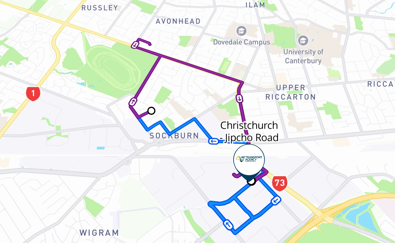 Christchurch - Jipcho Road 驾考路线 #281 地图 - CAN 新西兰