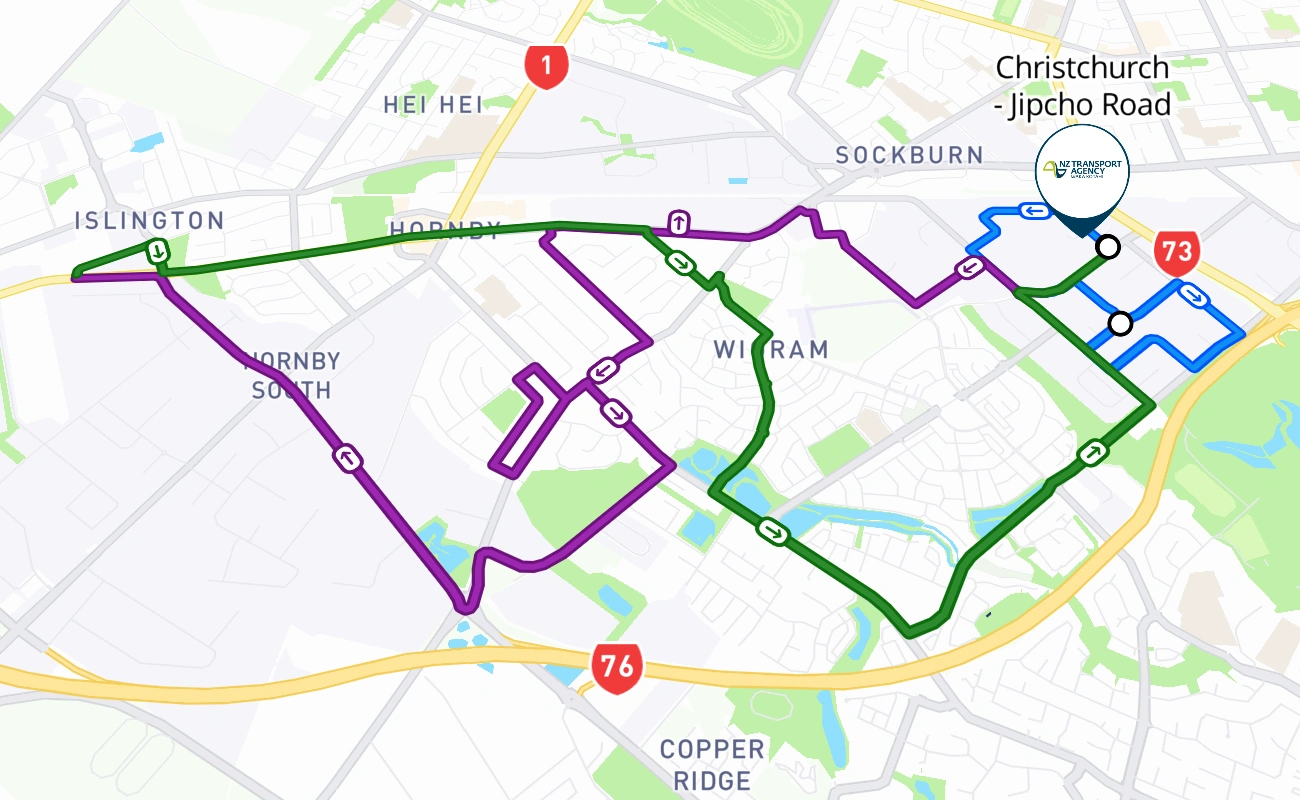 Christchurch - Jipcho Road 驾考路线 #277 地图 - CAN 新西兰
