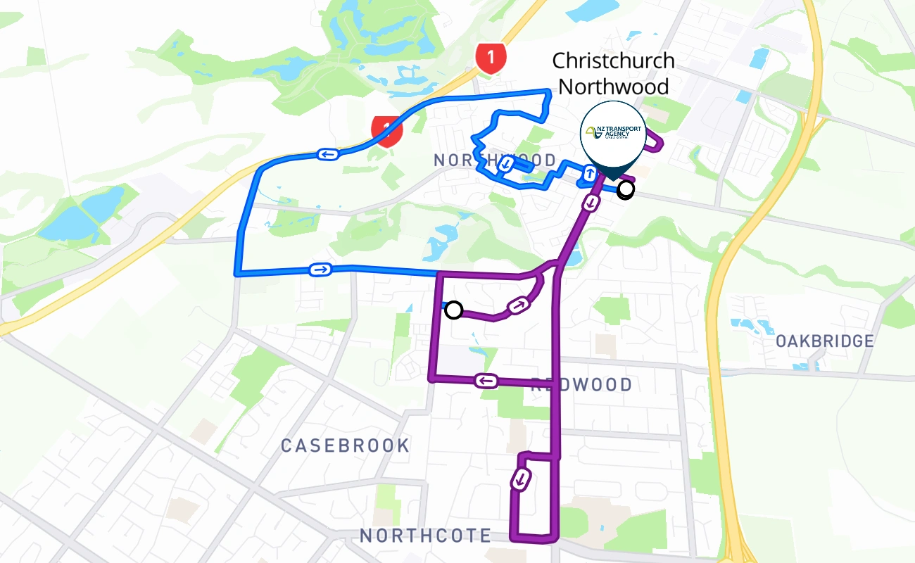 Christchurch Northwood 驾考路线 #282 地图 - CAN 新西兰