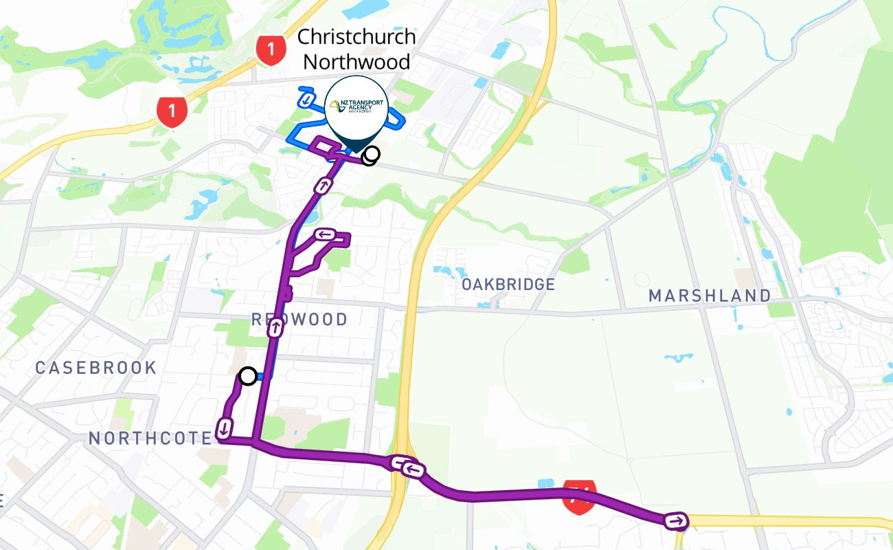 Christchurch Northwood 驾考路线 #283 地图 - CAN 新西兰