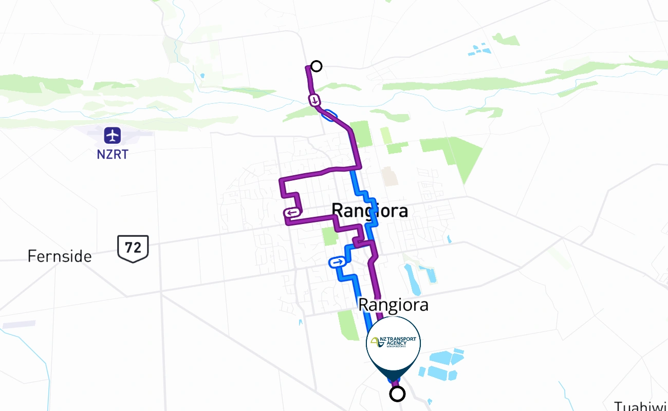 Rangiora driving test route #289 map - CAN New Zealand
