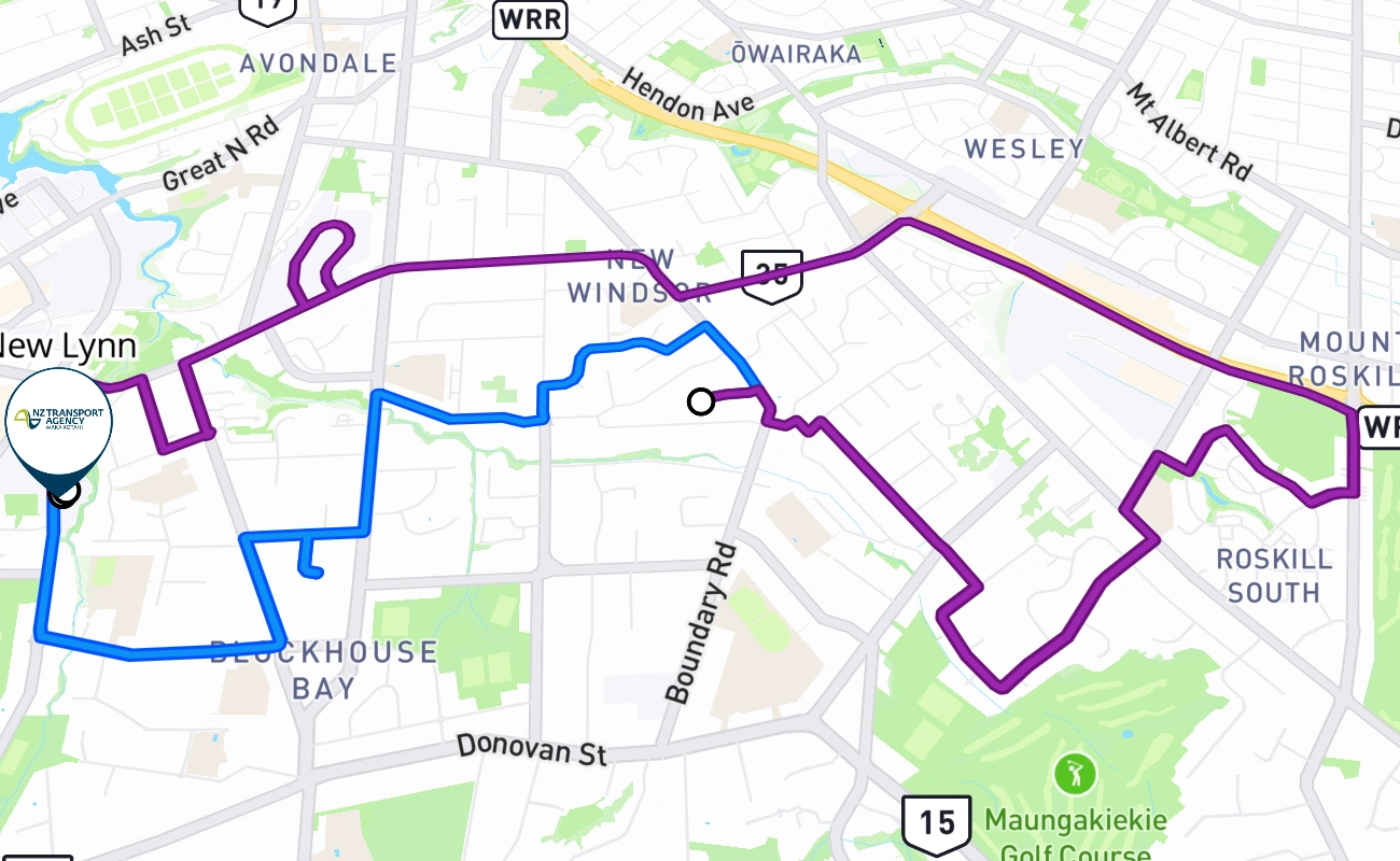 New Lynn driving test route #185 map - NTL New Zealand