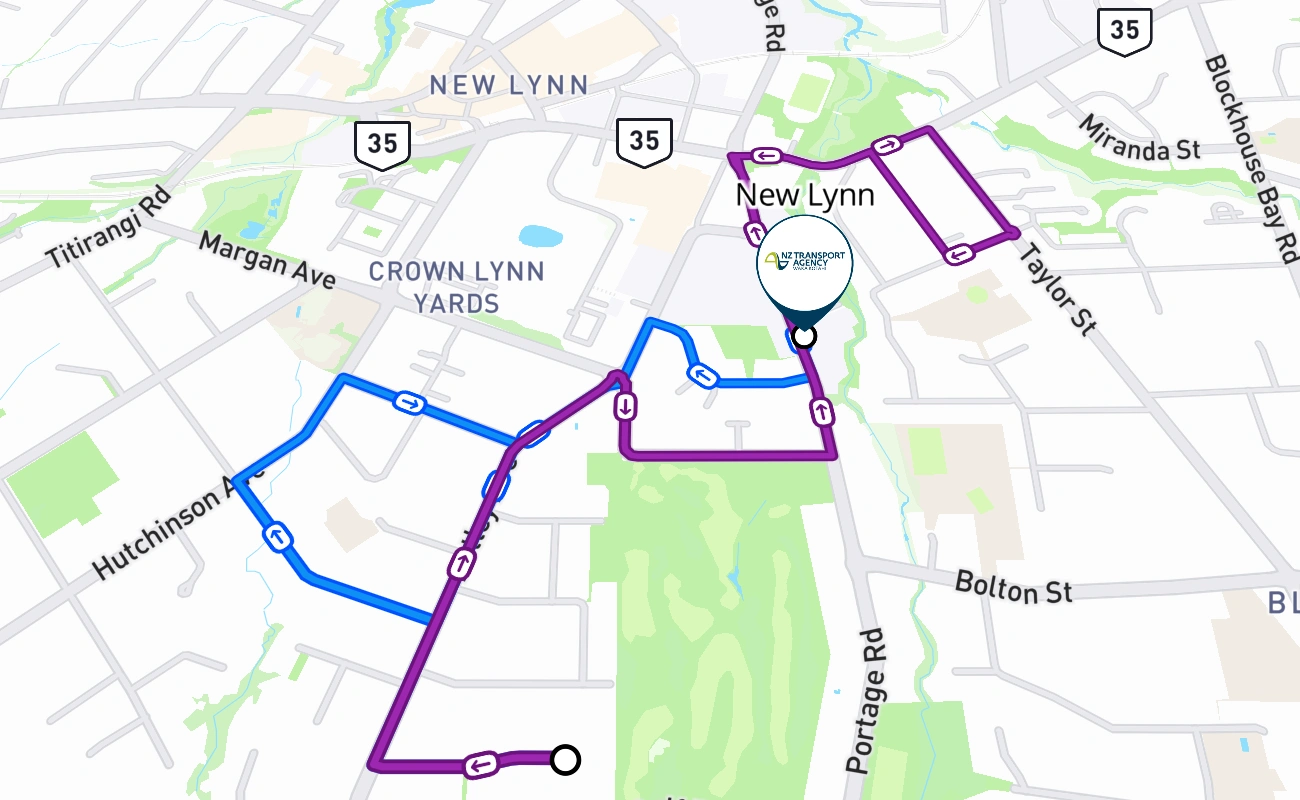 New Lynn driving test route #305 map - NTL New Zealand