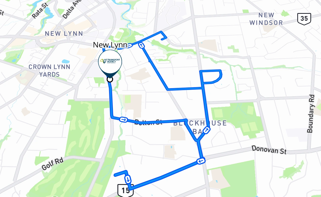 New Lynn driving test route #306 map - NTL New Zealand