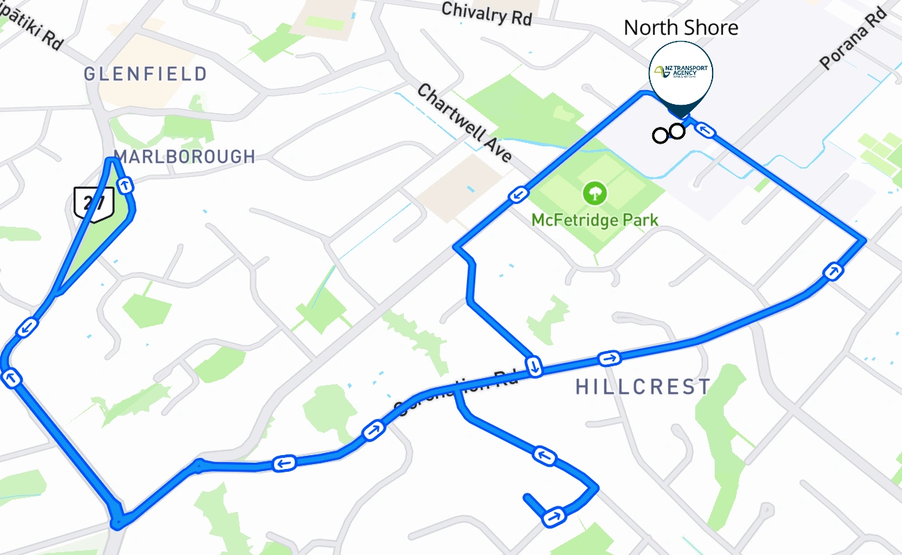 North Shore 驾考路线 #309 地图 - NTL 新西兰