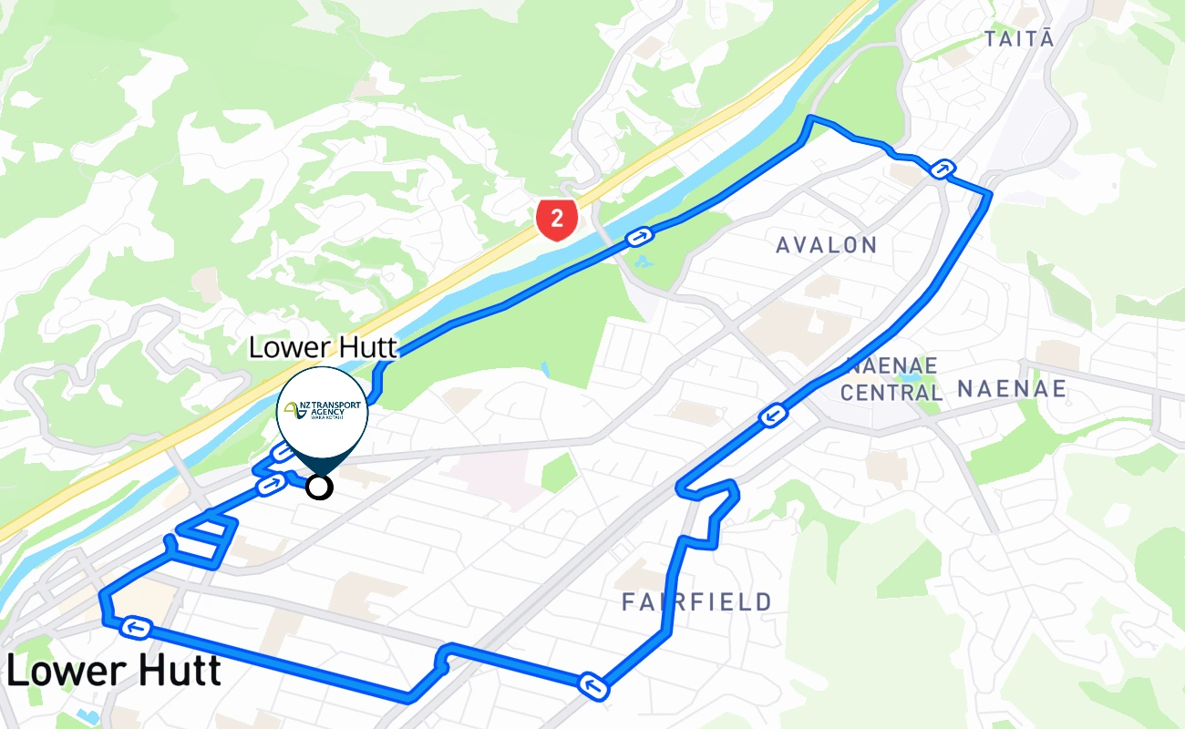 Lower Hutt driving test route #2069 map - WGN New Zealand