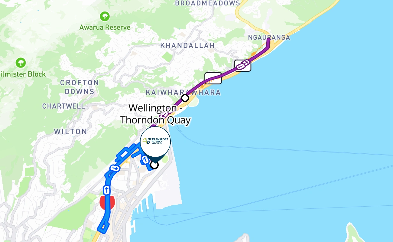 Wellington - Thorndon Quay driving test route #288 map - WGN New Zealand