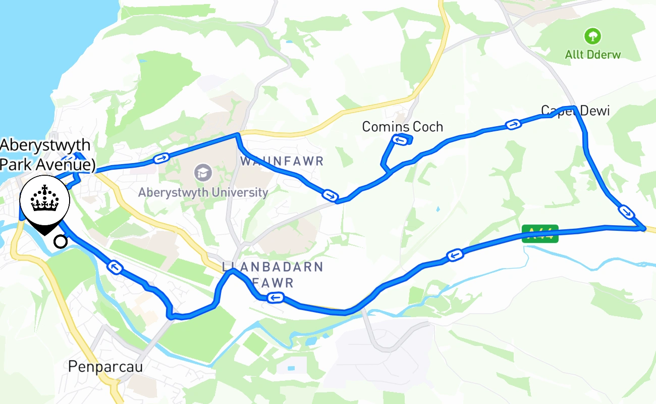 Aberystwyth (Park Avenue) driving test route #2531 map - WLS United Kingdom