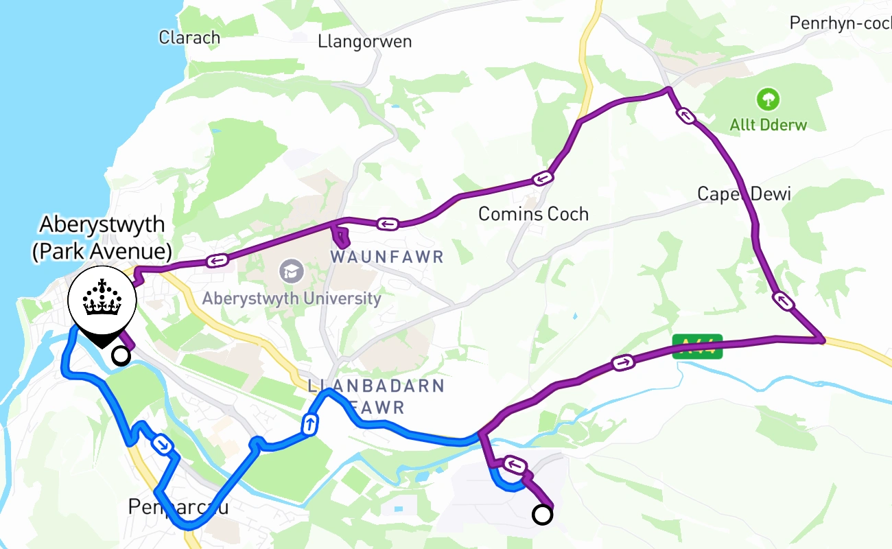 Aberystwyth (Park Avenue) driving test route #2532 map - WLS United Kingdom