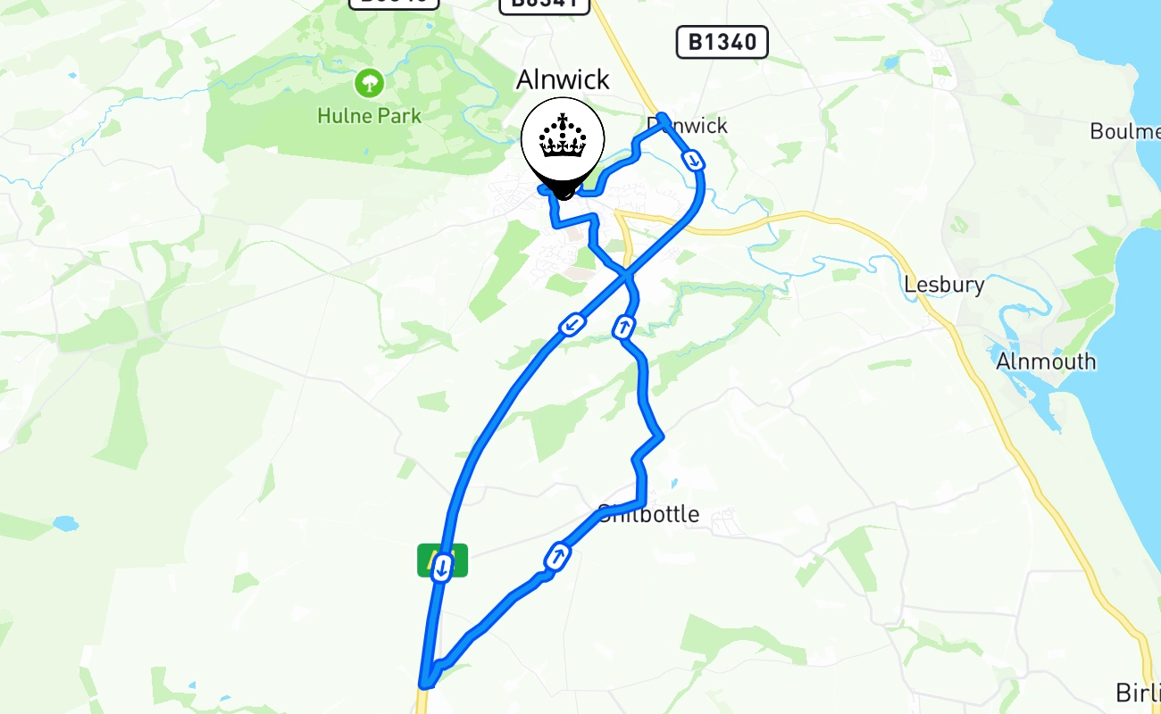 Alnwick driving test route #2528 map - ENG United Kingdom