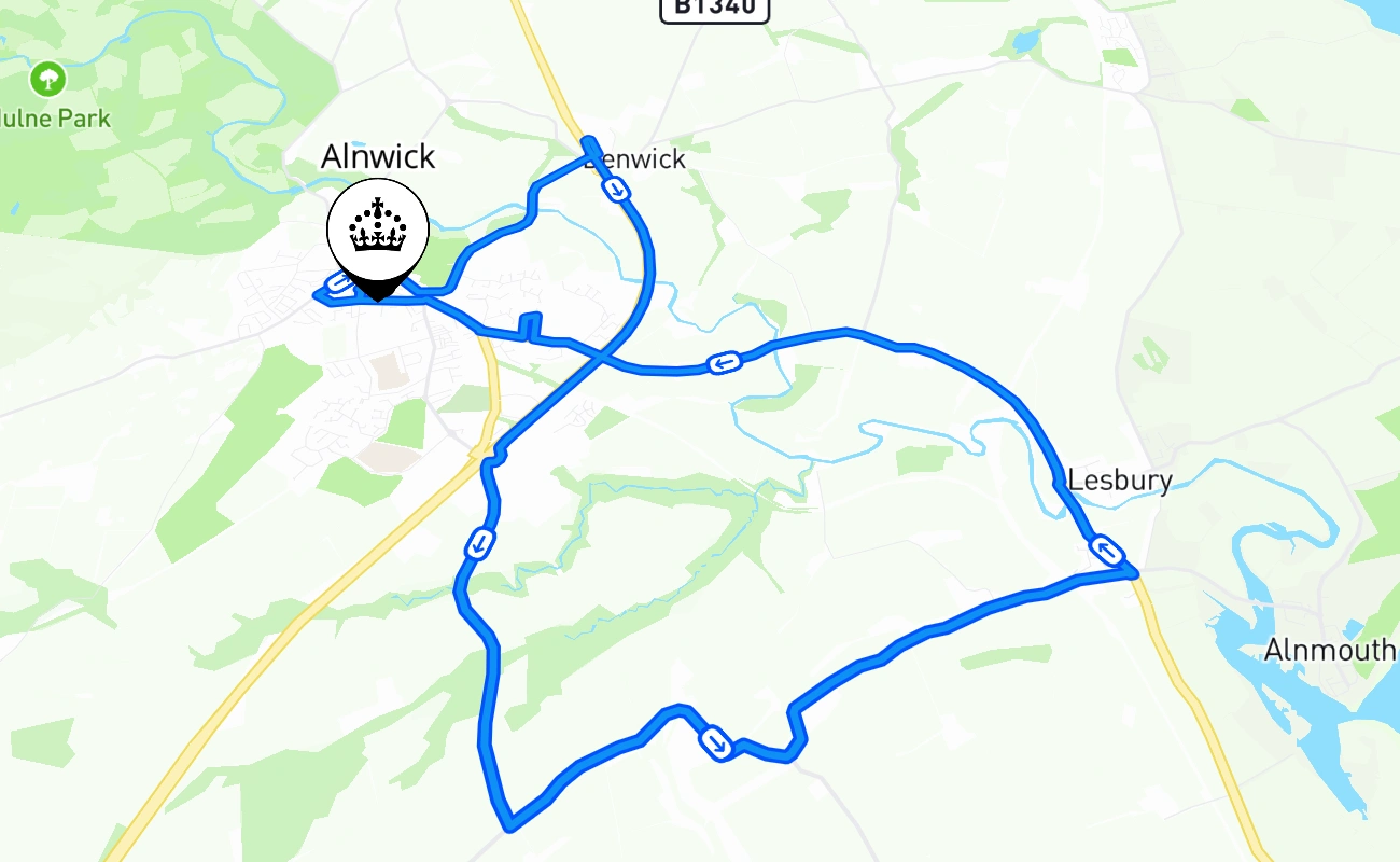 Alnwick driving test route #2713 map - ENG United Kingdom