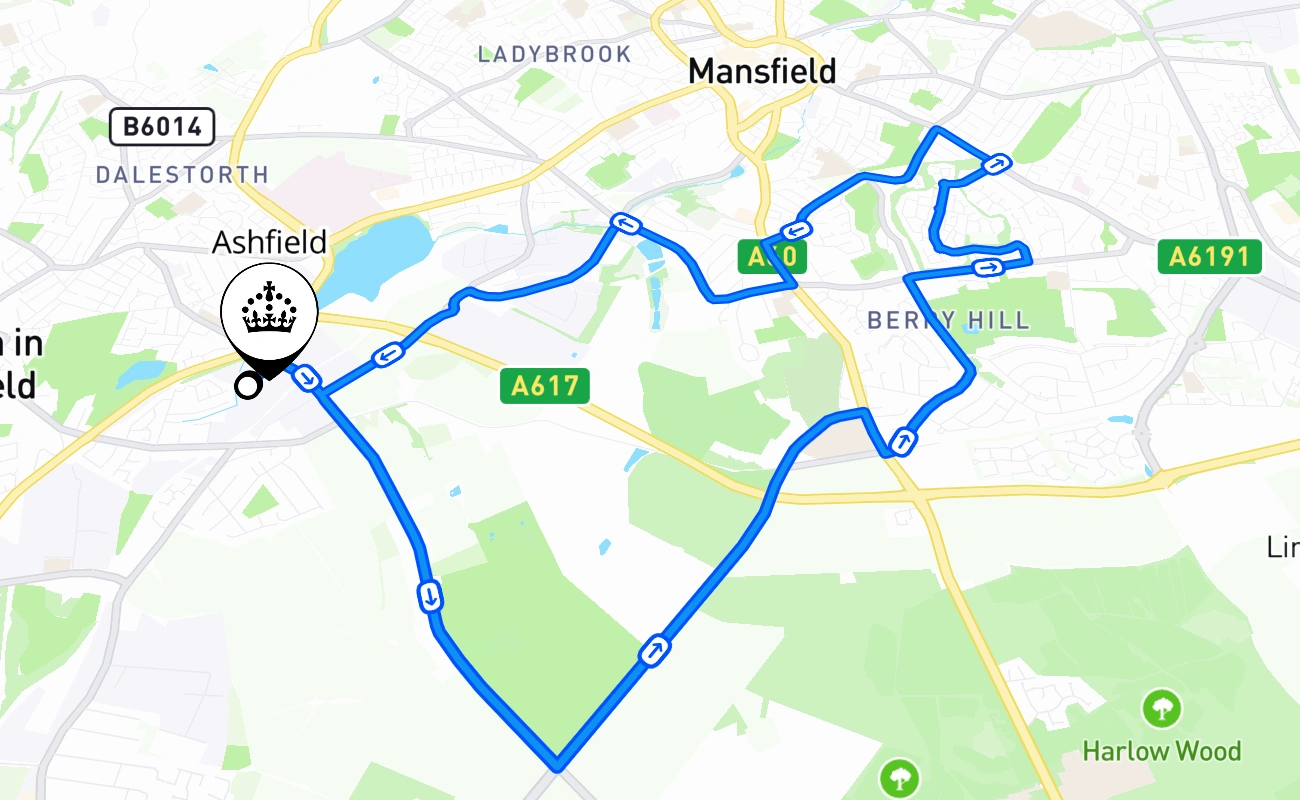Ashfield 驾考路线 #330 地图 - ENG 英国
