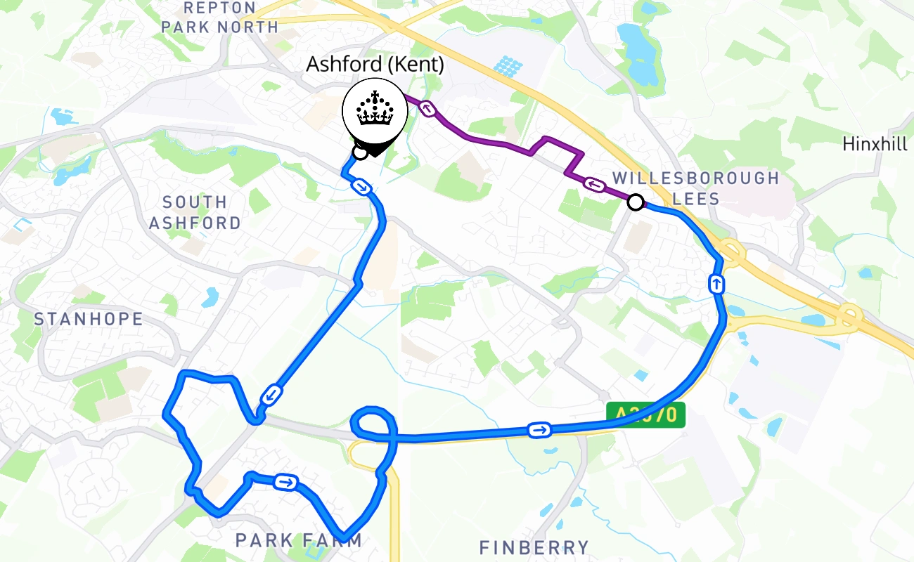 Ashford (Kent) 驾考路线 #2675 地图 - ENG 英国
