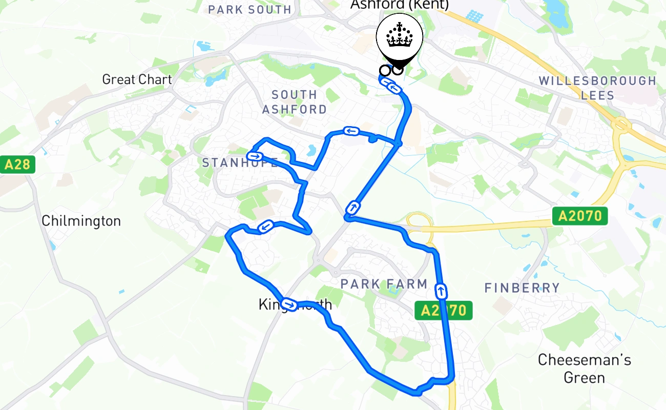 Ashford (Kent) 驾考路线 #2676 地图 - ENG 英国