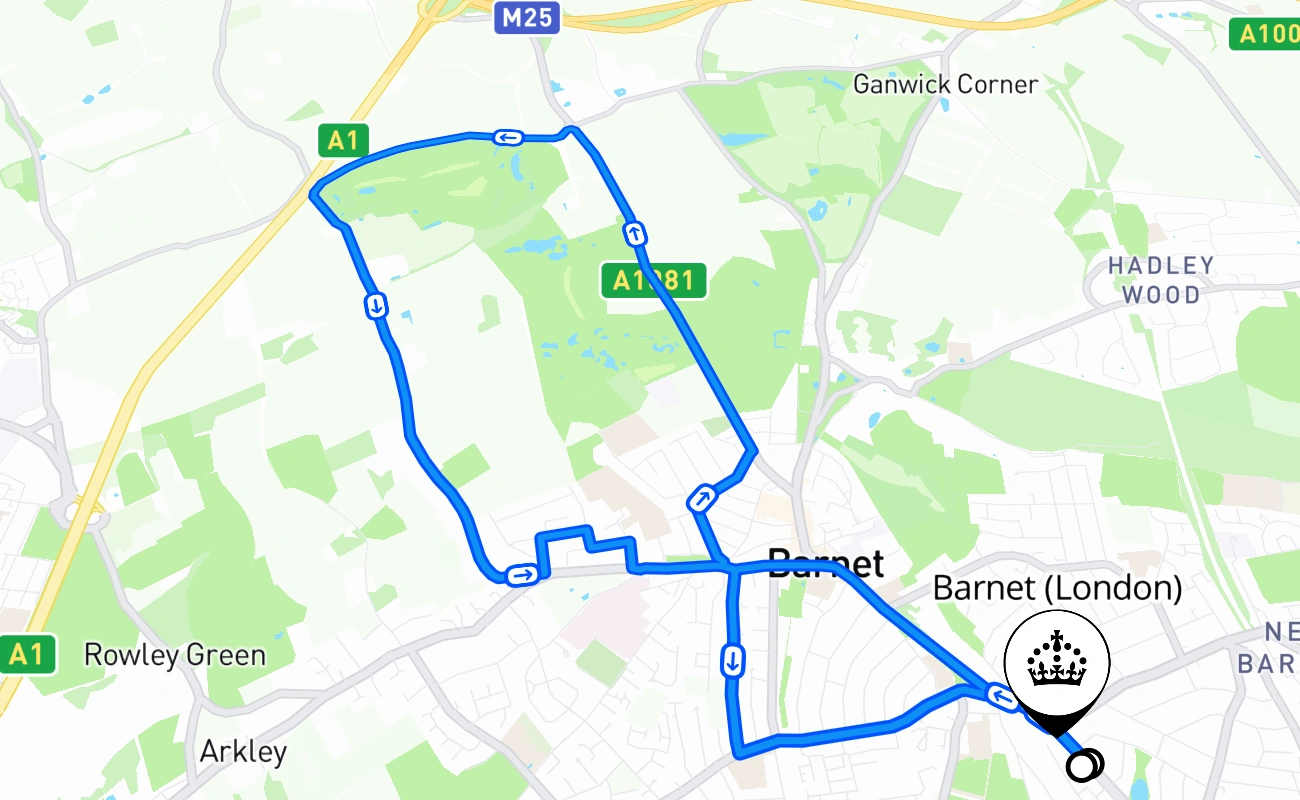 Barnet (London) 驾考路线 #521 地图 - ENG 英国