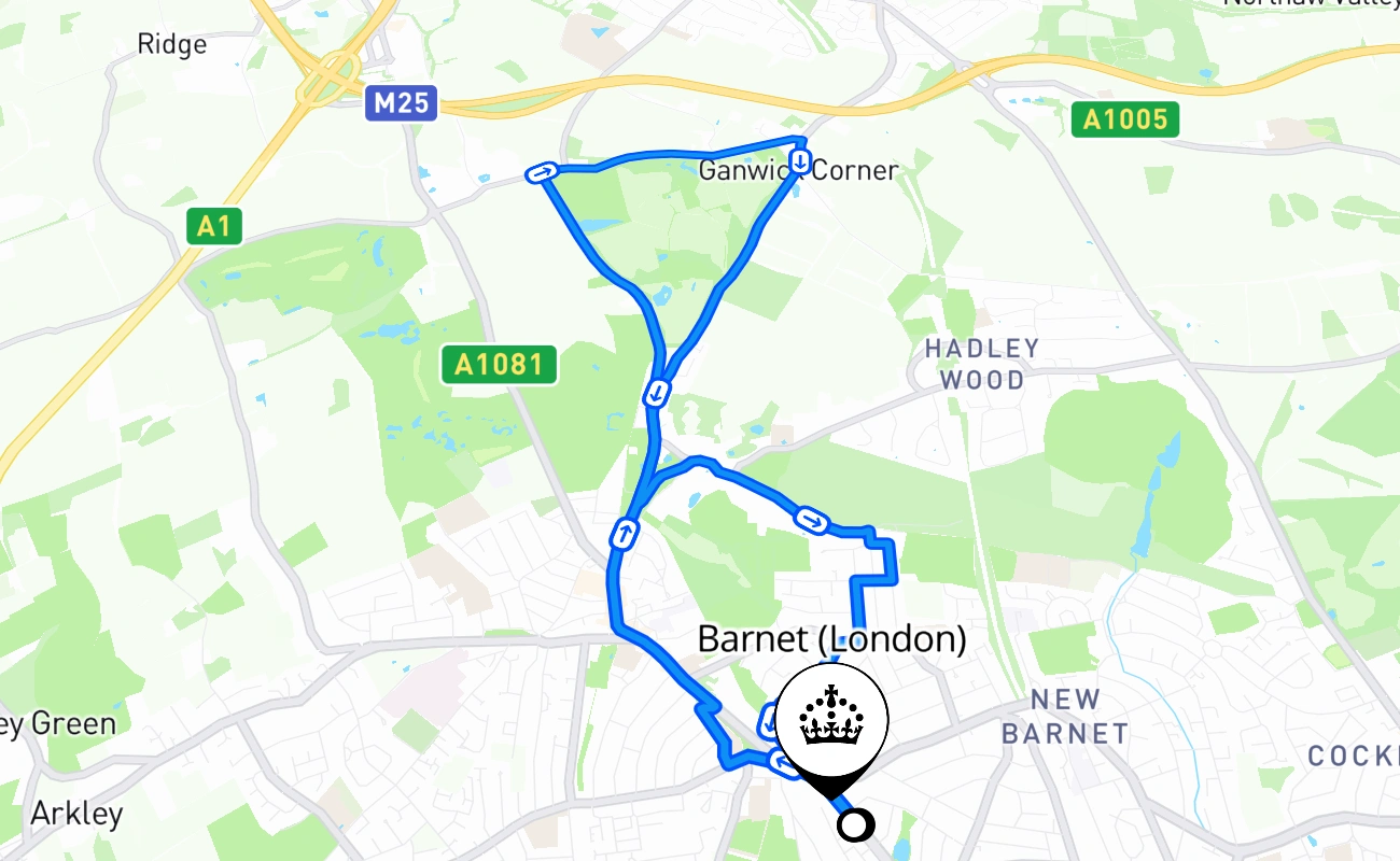 Barnet (London) 驾考路线 #522 地图 - ENG 英国