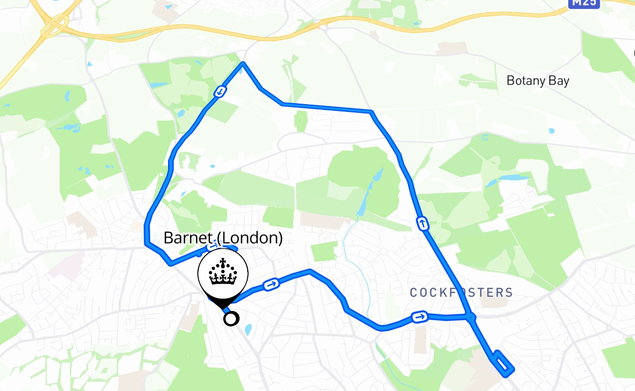 Barnet (London) 驾考路线 #529 地图 - ENG 英国