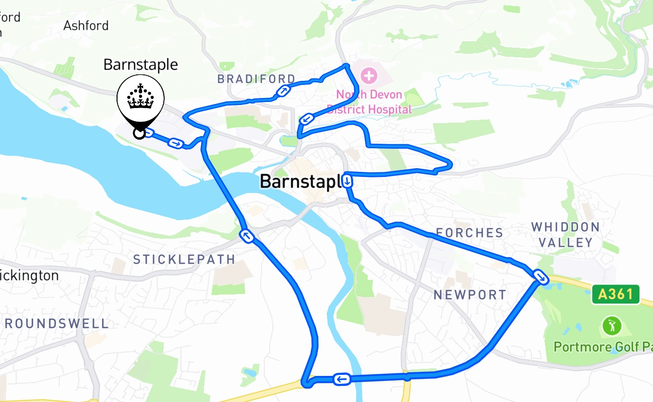 Barnstaple 驾考路线 #2654 地图 - ENG 英国