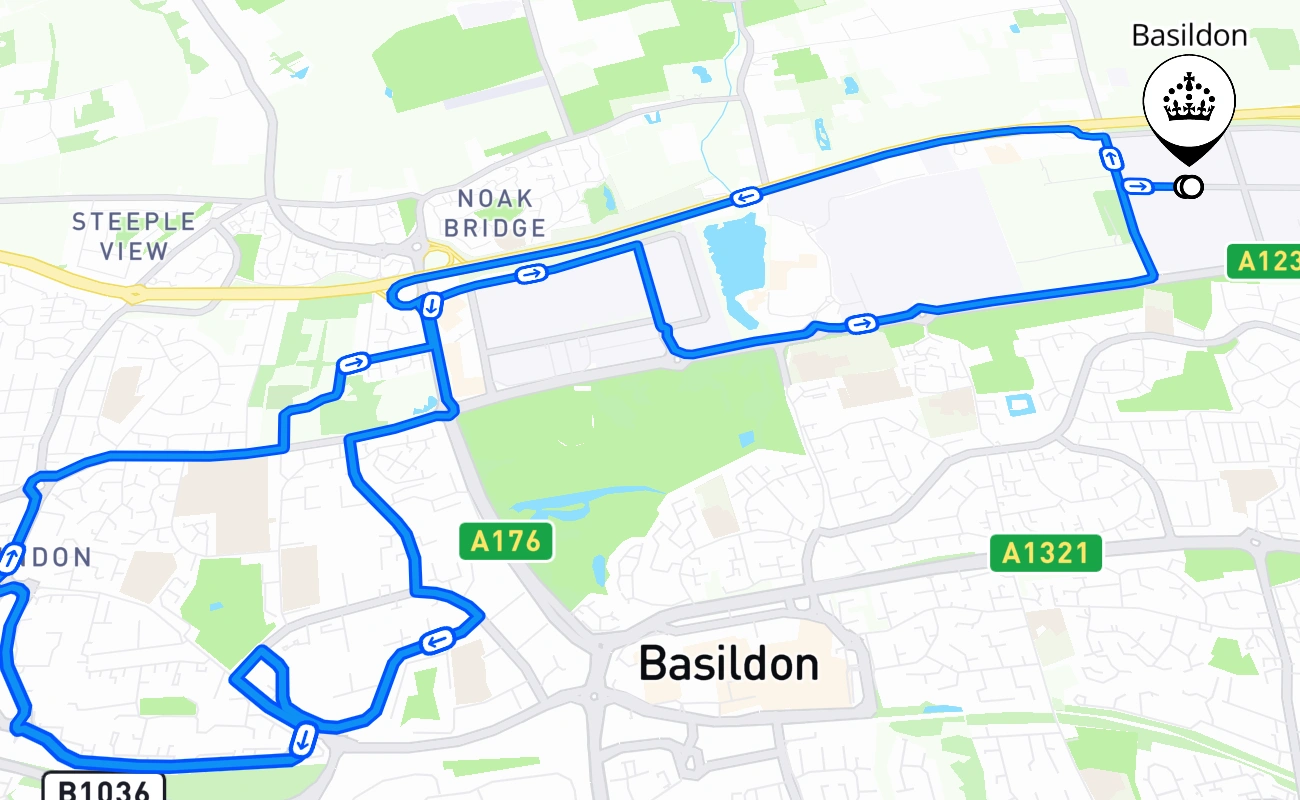 Basildon driving test route #2686 map - ENG United Kingdom
