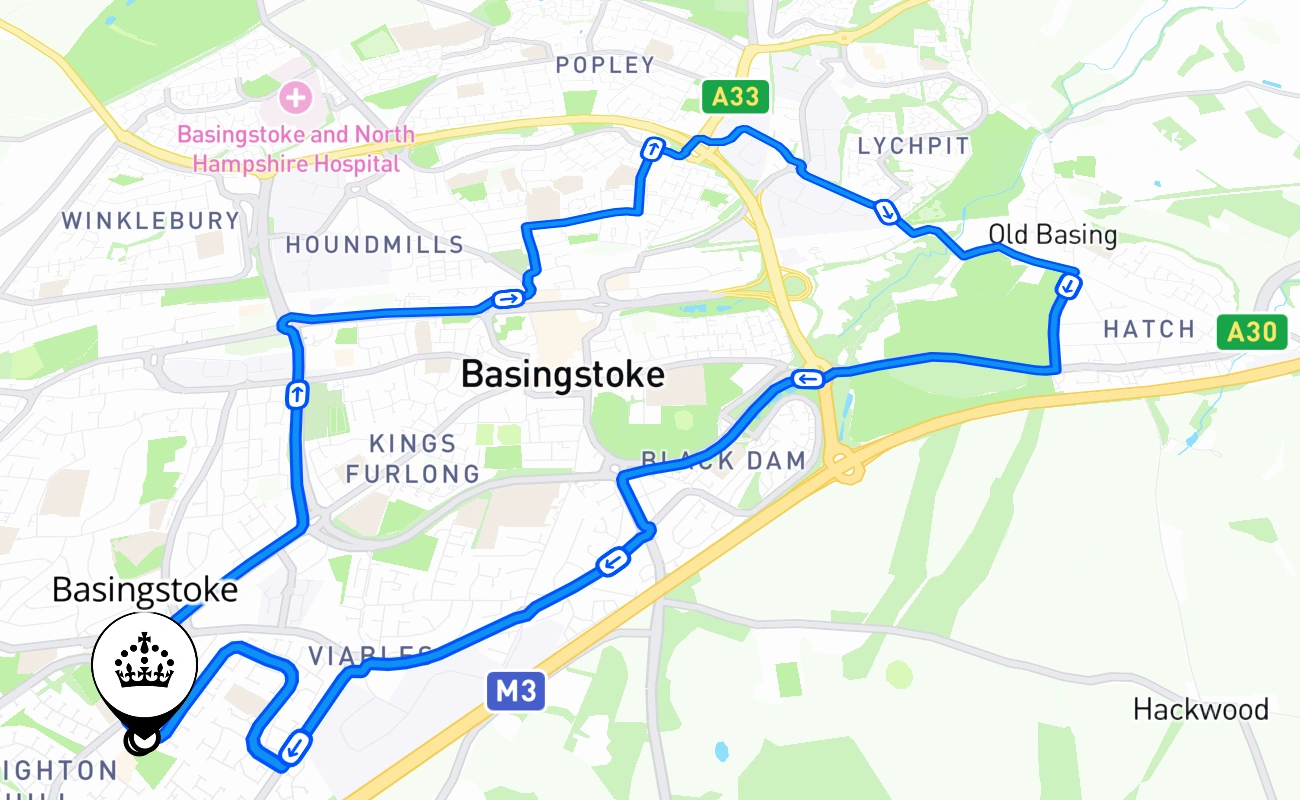 Basingstoke 驾考路线 #344 地图 - ENG 英国