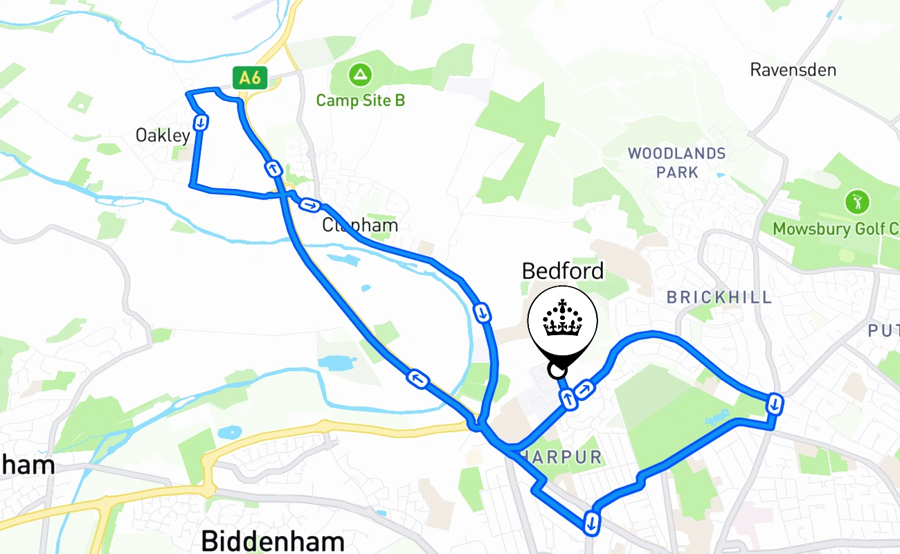 Bedford driving test route #2154 map - ENG United Kingdom