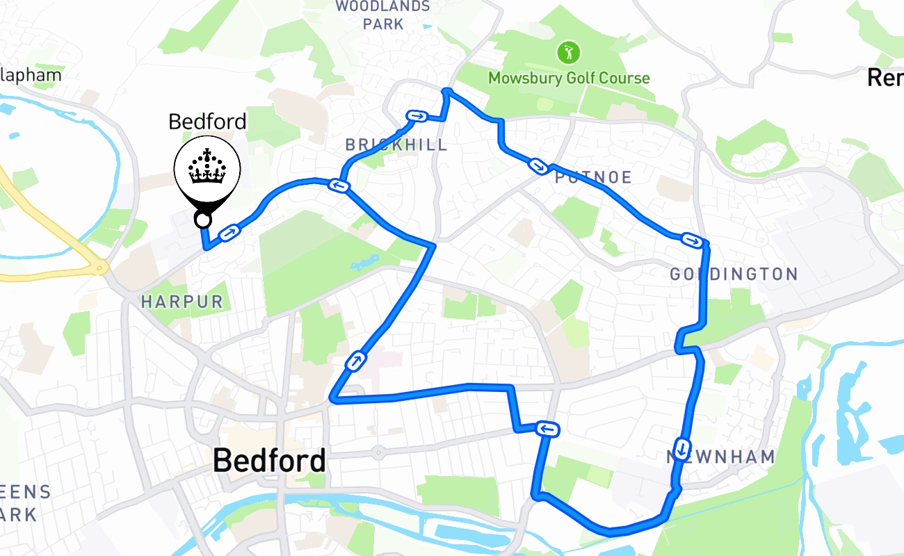 Bedford driving test route #2155 map - ENG United Kingdom