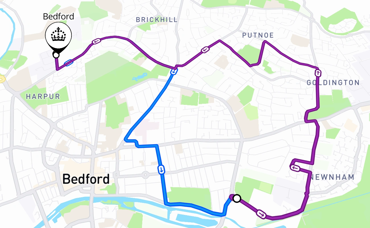 Bedford driving test route #2156 map - ENG United Kingdom