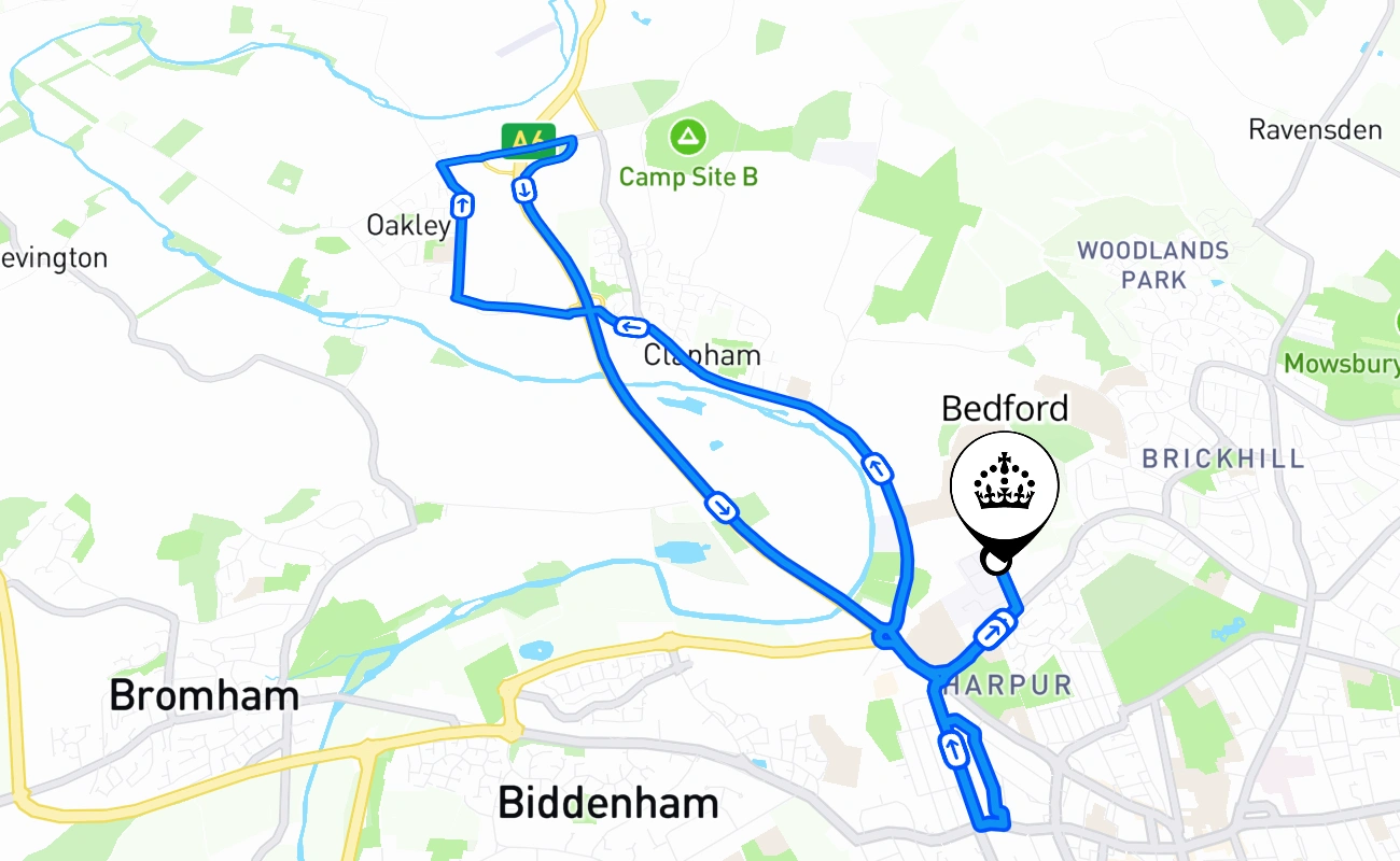 Bedford driving test route #2158 map - ENG United Kingdom