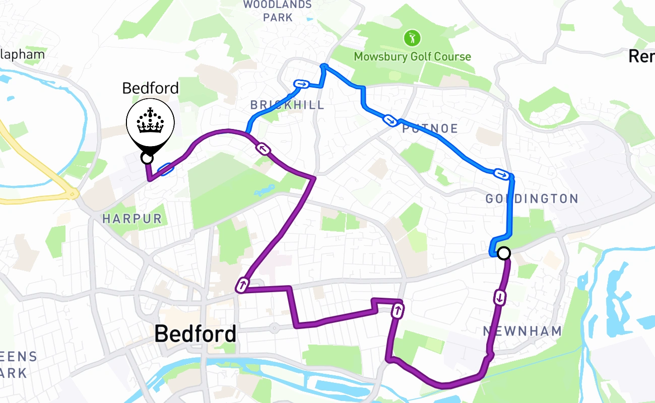 Bedford driving test route #2162 map - ENG United Kingdom