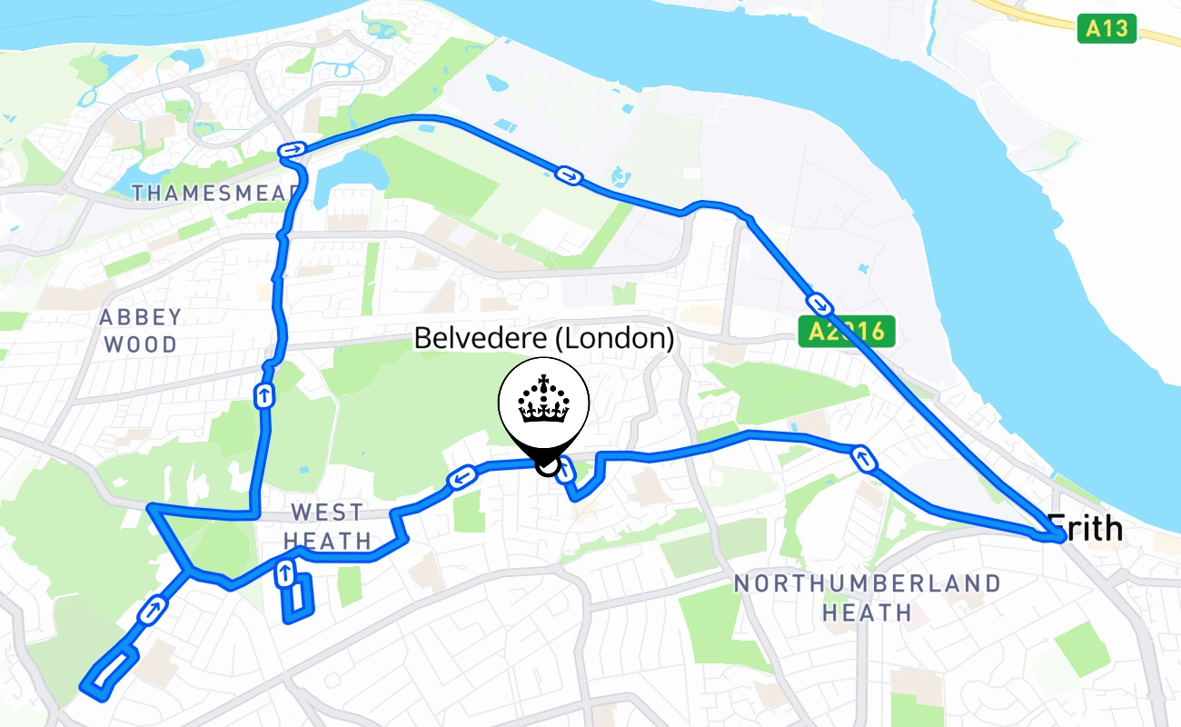 Belvedere (London) 驾考路线 #499 地图 - ENG 英国