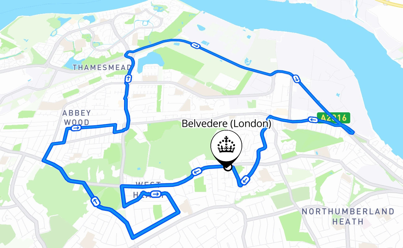 Belvedere (London) 驾考路线 #500 地图 - ENG 英国