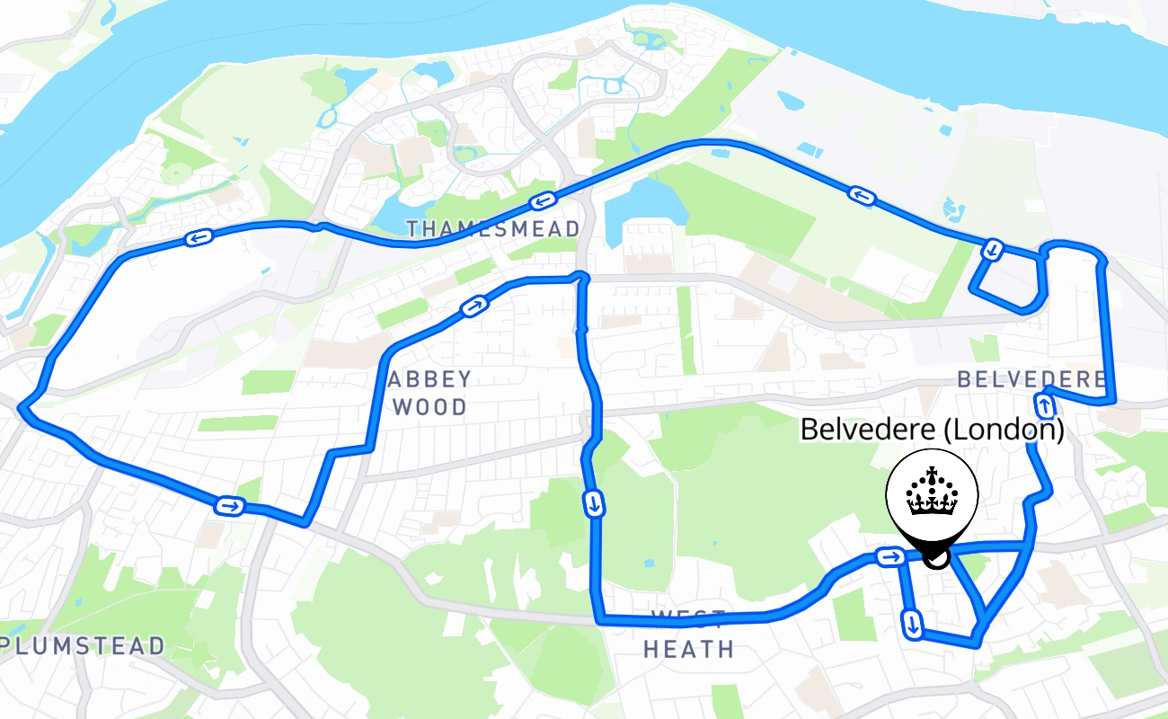 Belvedere (London) 驾考路线 #501 地图 - ENG 英国