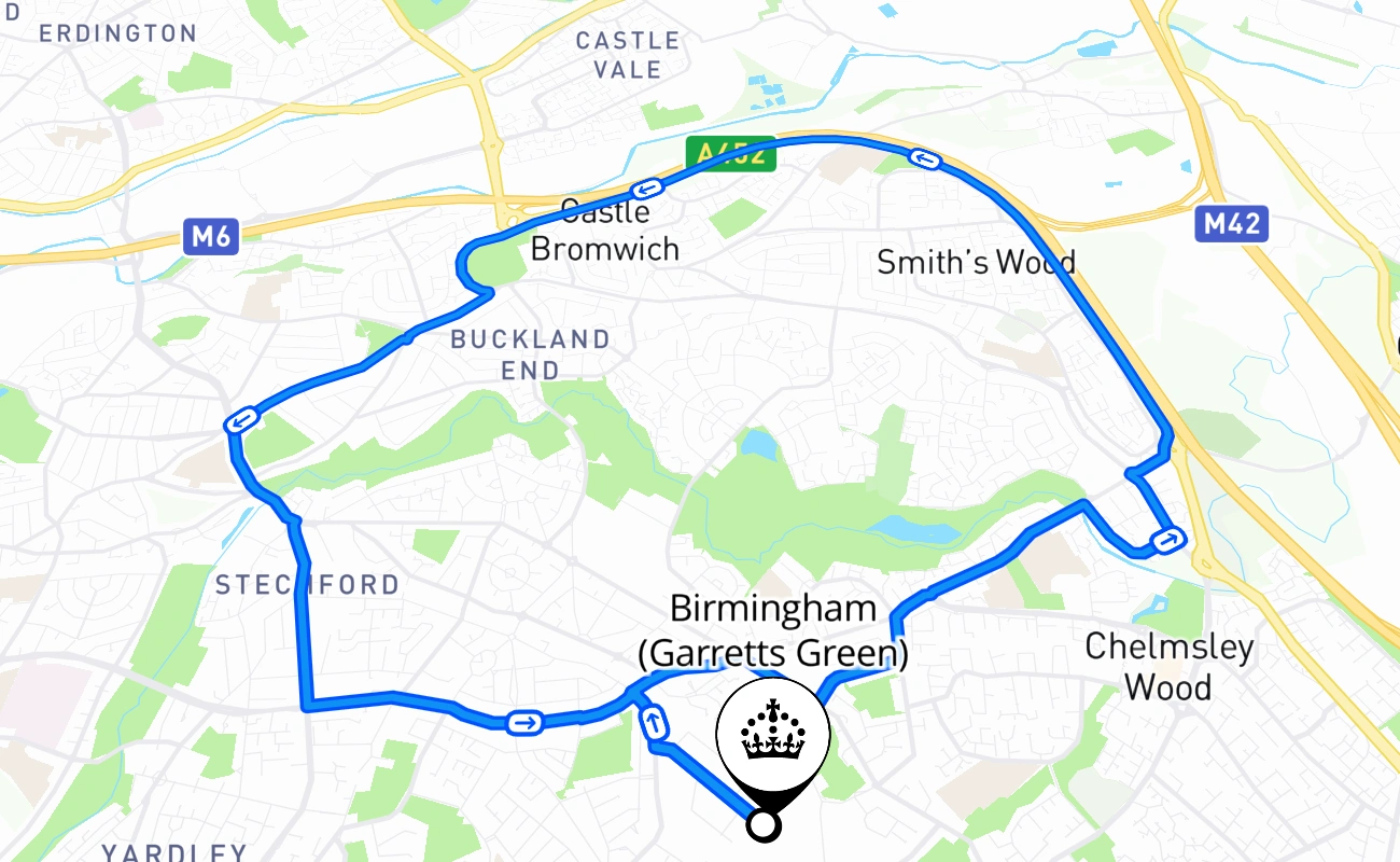 Birmingham (Garretts Green) 驾考路线 #2340 地图 - ENG 英国