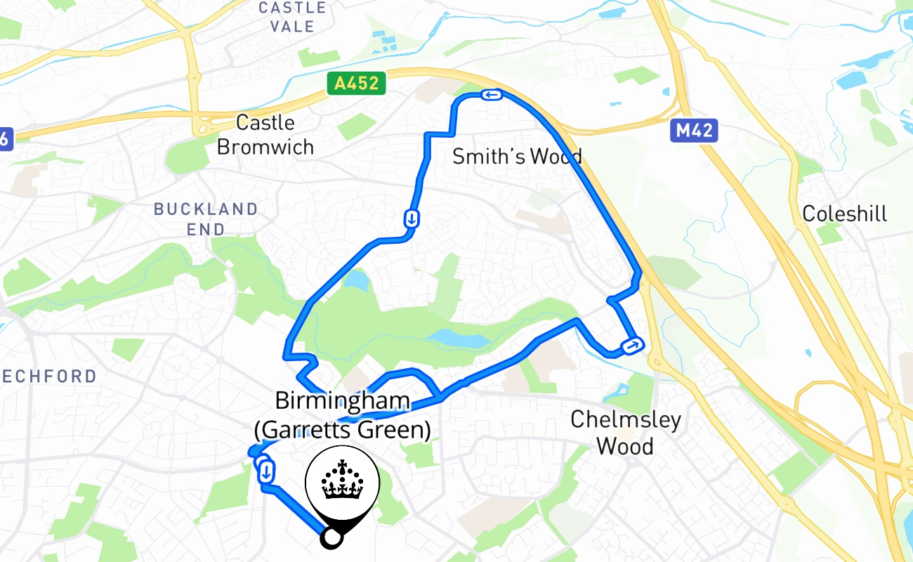 Birmingham (Garretts Green) 驾考路线 #2342 地图 - ENG 英国
