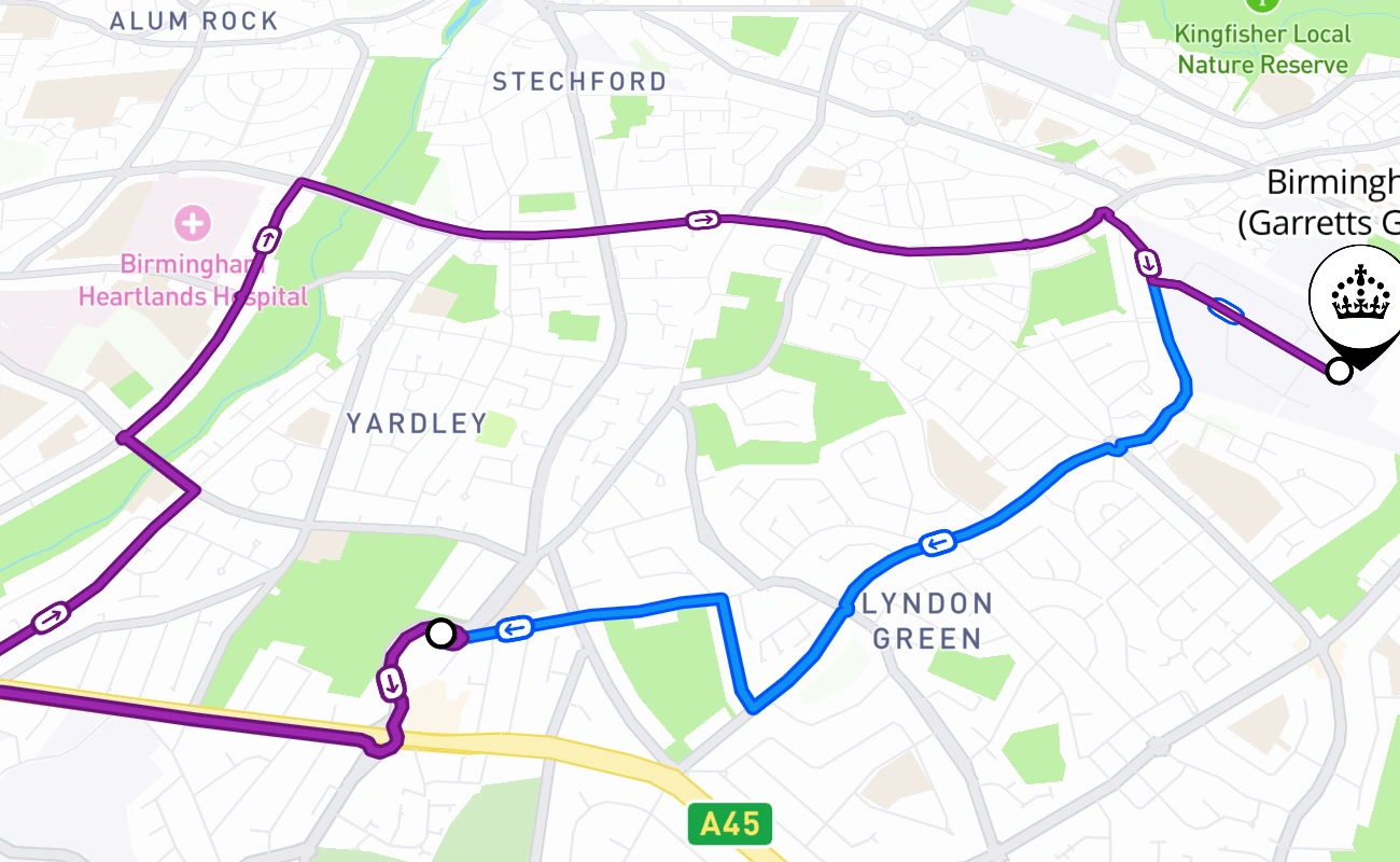 Birmingham (Garretts Green) 驾考路线 #2344 地图 - ENG 英国