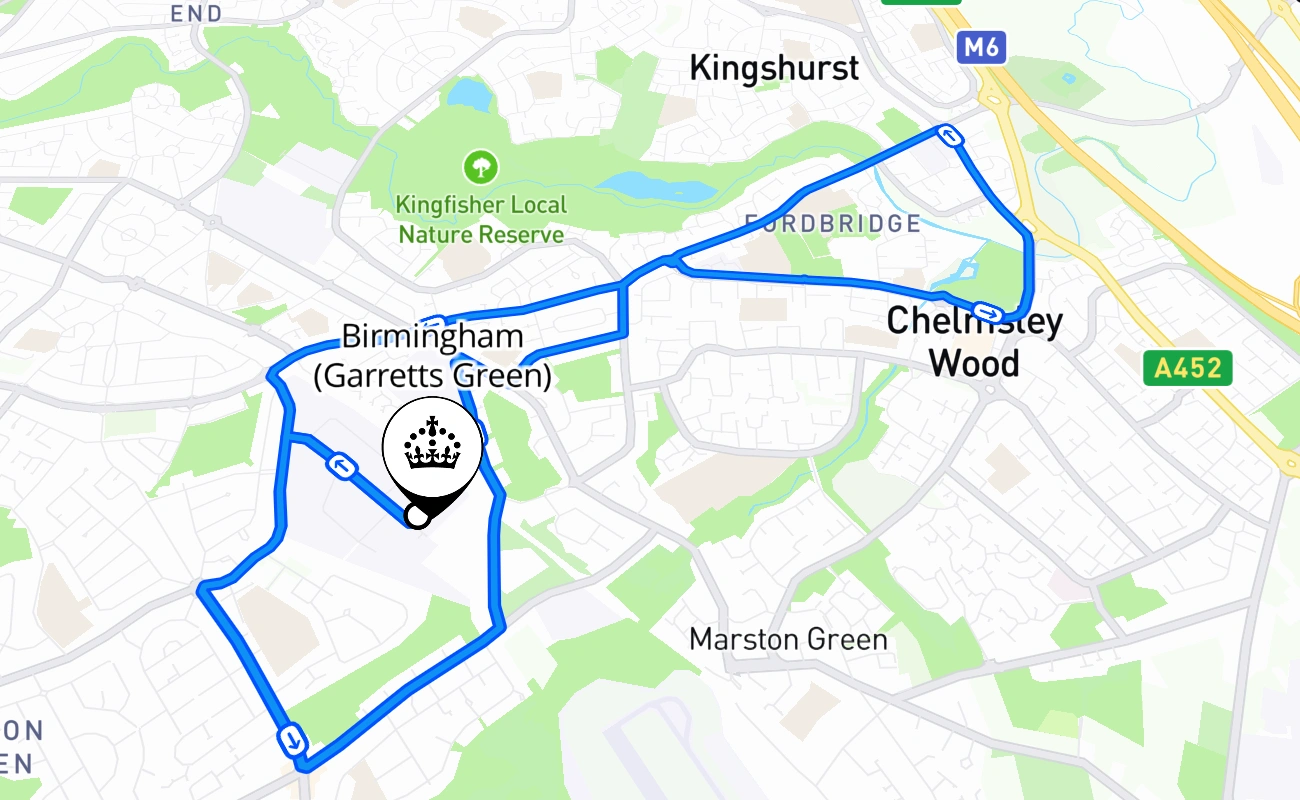 Birmingham (Garretts Green) 驾考路线 #2346 地图 - ENG 英国