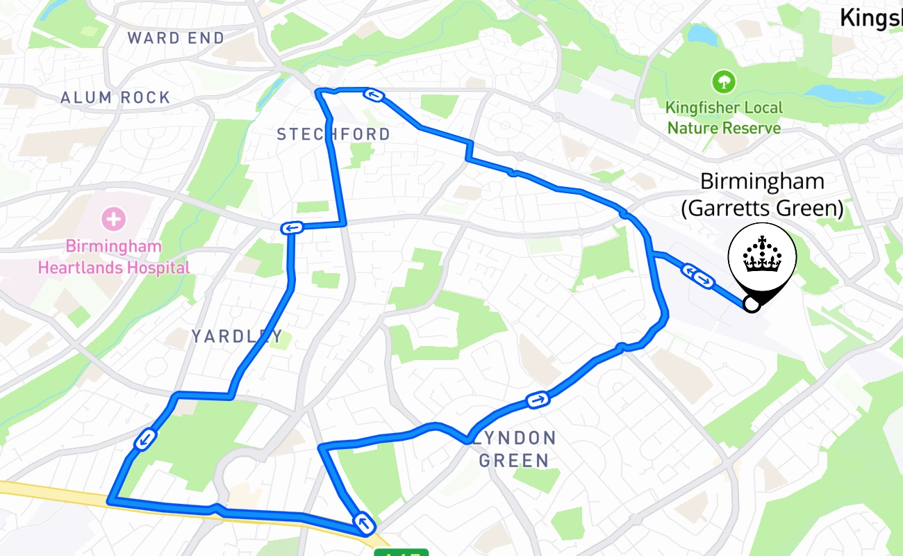 Birmingham (Garretts Green) 驾考路线 #2347 地图 - ENG 英国