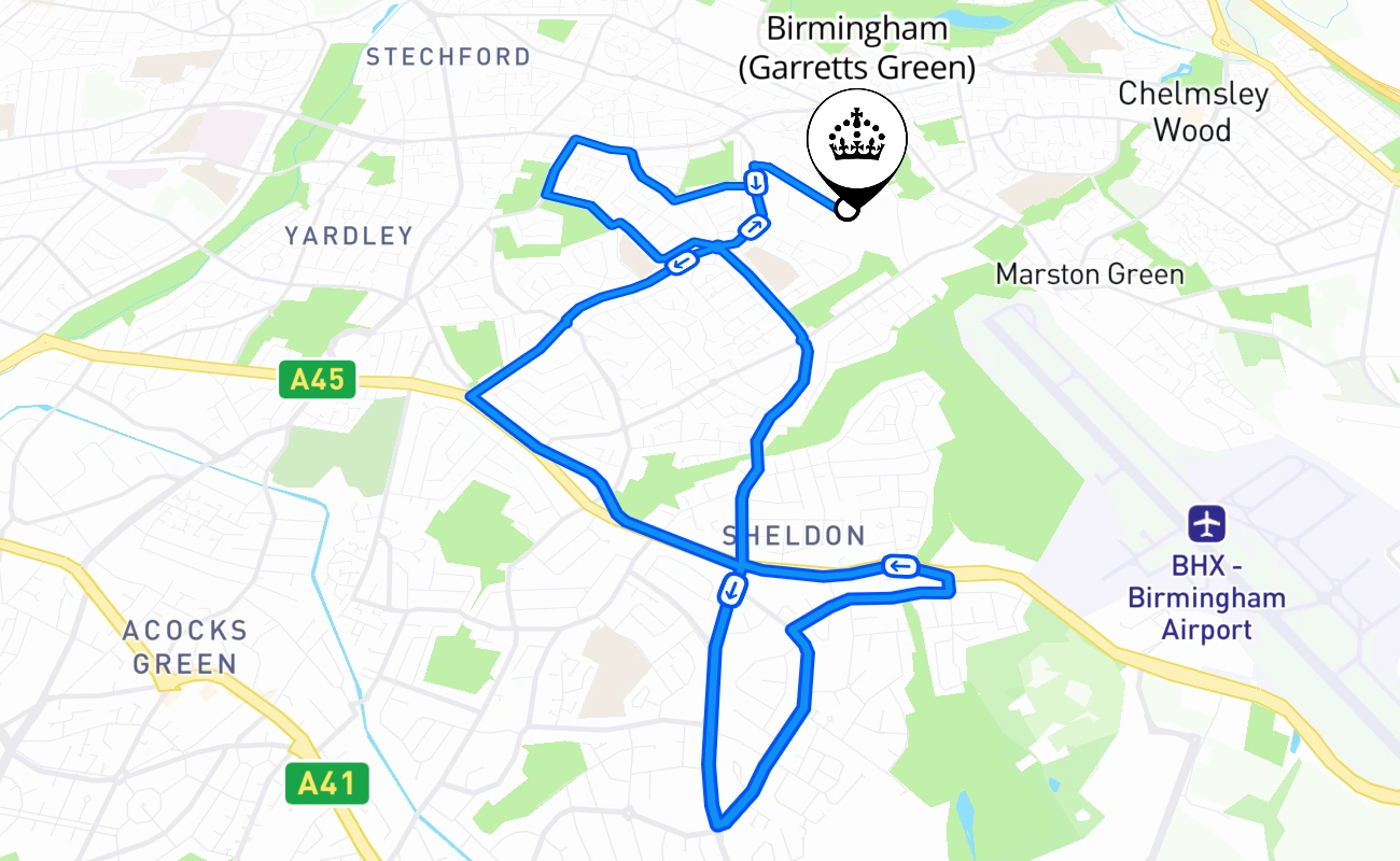 Birmingham (Garretts Green) 驾考路线 #2348 地图 - ENG 英国
