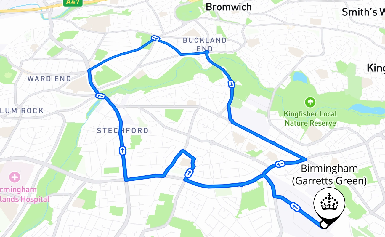 Birmingham (Garretts Green) 驾考路线 #2720 地图 - ENG 英国