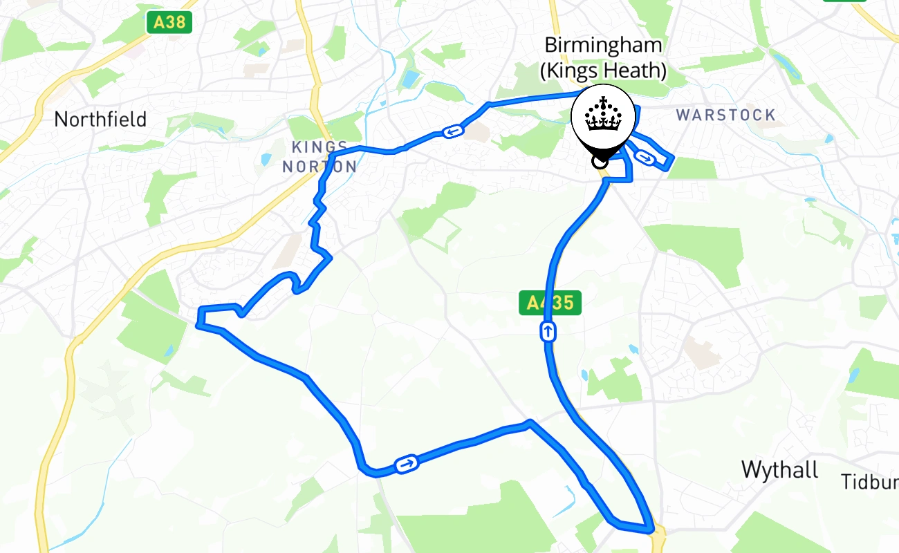 Birmingham (Kings Heath) 驾考路线 #568 地图 - ENG 英国