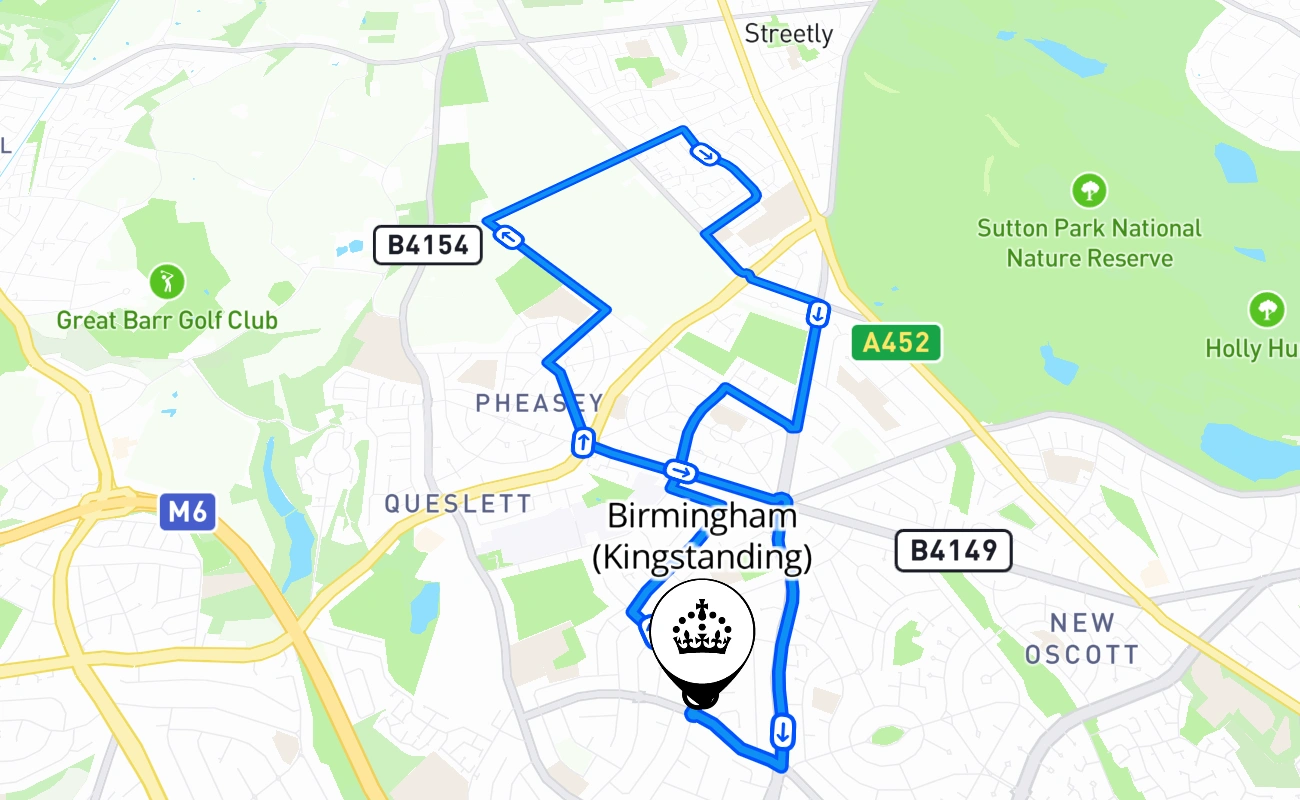 Birmingham (Kingstanding) driving test route #548 map - ENG United Kingdom