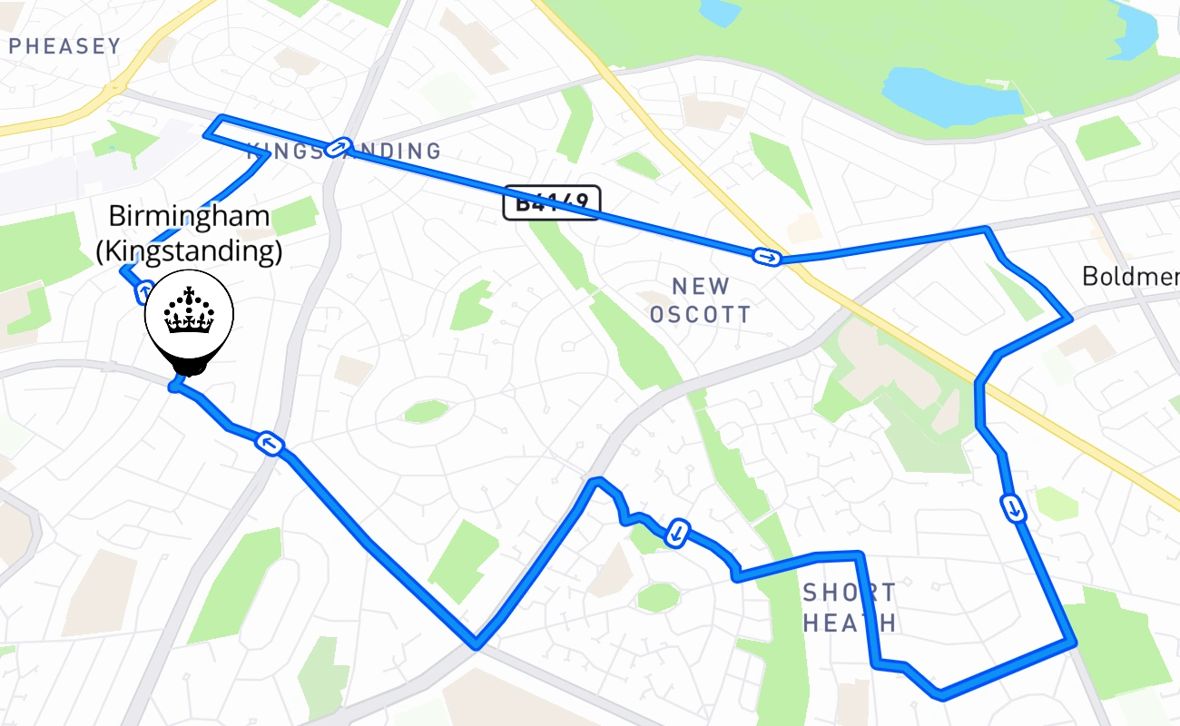 Birmingham (Kingstanding) driving test route #549 map - ENG United Kingdom