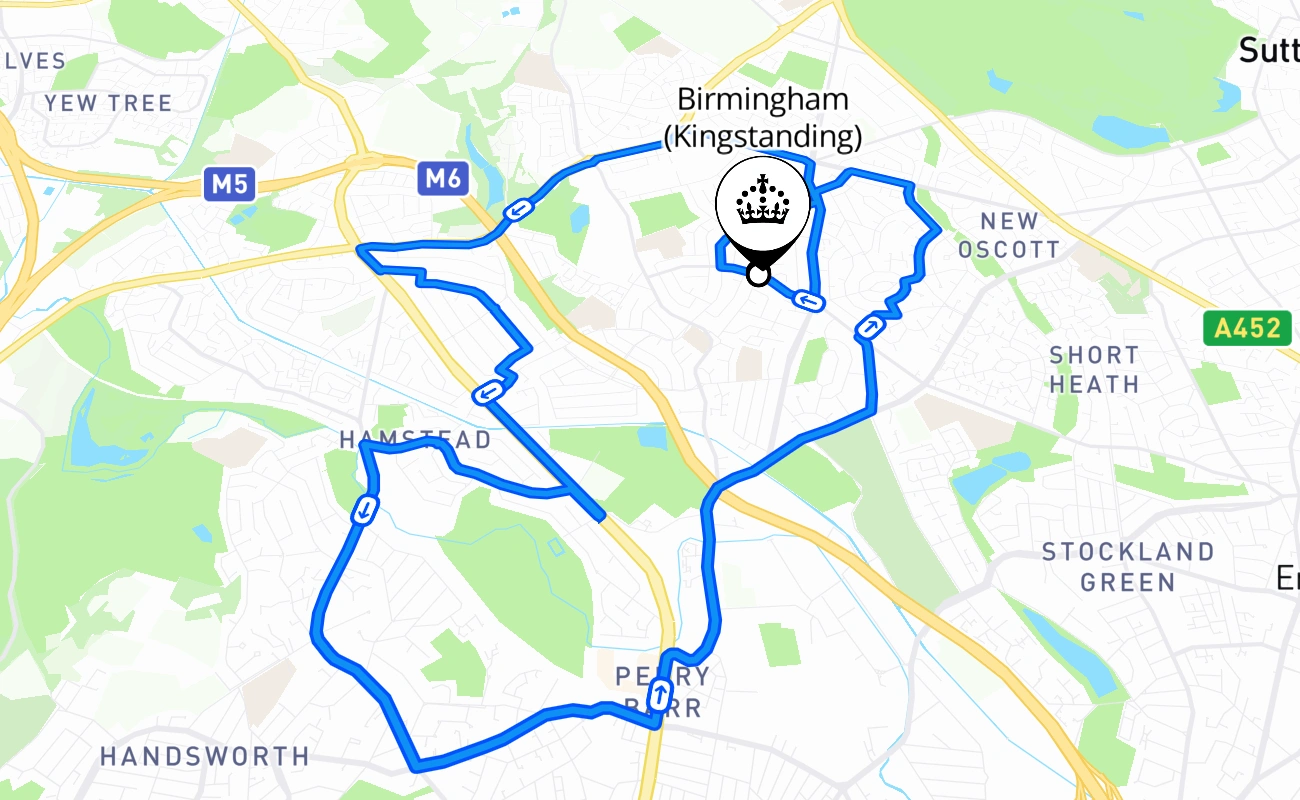 Birmingham (Kingstanding) driving test route #550 map - ENG United Kingdom