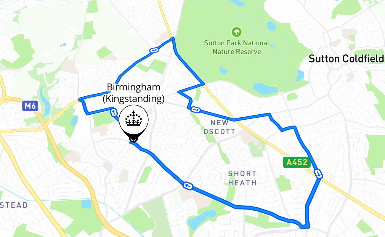 Birmingham (Kingstanding) driving test route #552 map - ENG United Kingdom