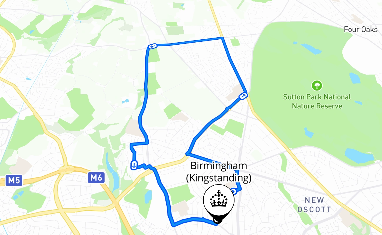 Birmingham (Kingstanding) driving test route #558 map - ENG United Kingdom